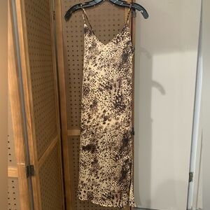 Melloday Side Slit Animal print satin cami midi dress